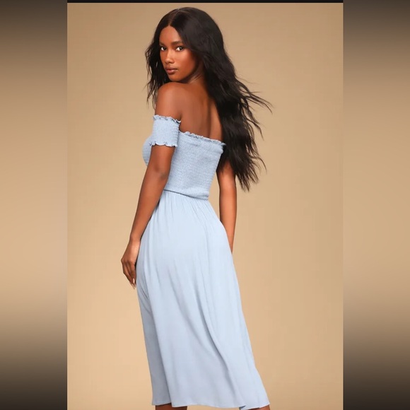 Lulus View from the Meadow Slate Blue Off-the-Shoulder Dress NWOT - Picture 2 of 4